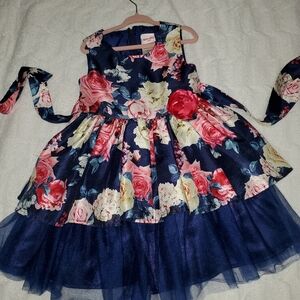 Nannette Floral Sleeveless dress Flower Girl Size 4 4t Navy Pink Cream